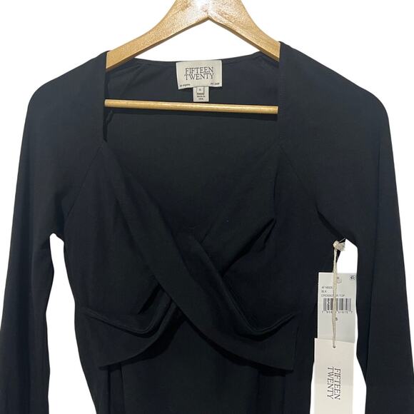 FIFTEEN TWENTY TOP WOMENS SIZE SMALL ZELDA FITTED CROSSOVER STRETCH BLACK NEW - Picture 6 of 14